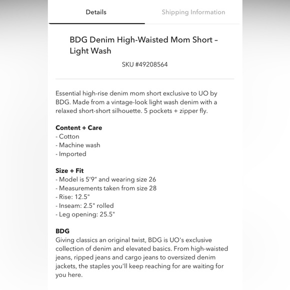 BDG URBAN OUTFITTERS HIGH RISE JEAN MOM SHORTS size 28 - Picture 10 of 10